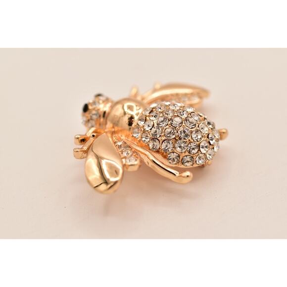 OPC Vintage Flying Insect Pin Brooch Rhinestone Crystal Gold Tone Signed BinBG - Picture 10 of 12